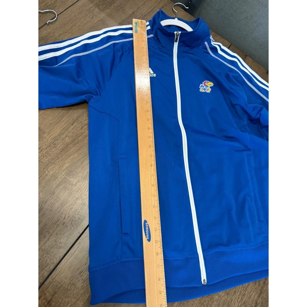 Adidas Kansas Jayhawks Track Jacket Men Large Royal Blue Full Zip NCAA KU Stripe
